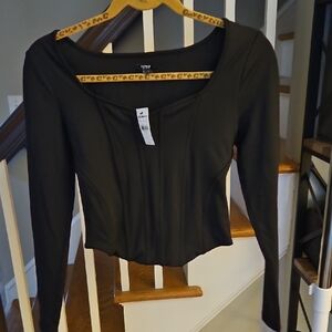 Express Black Fitted Long Sleeve Body Contour Top Size S NWT